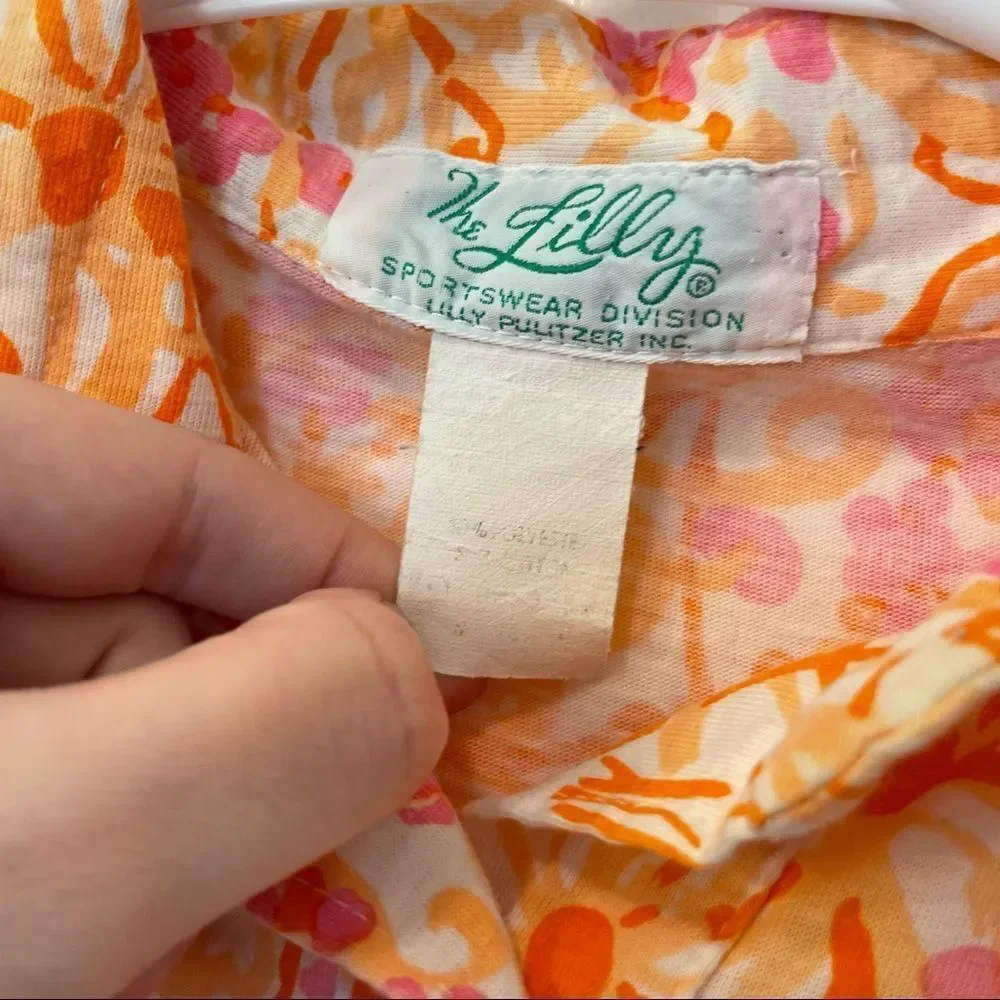 Lilly Pulitzer Vintage “The Lilly” Cotton Knit Polo Peach Octopus Print Retro - Picture 4 of 4